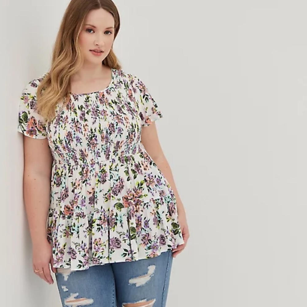 Torrid Babydoll Crinkle Gauze Smocked Top